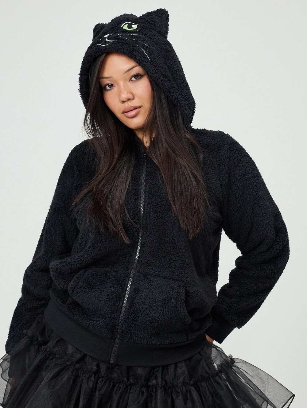 Torrid Black Cat Fuzzy Hoodie Size 2
